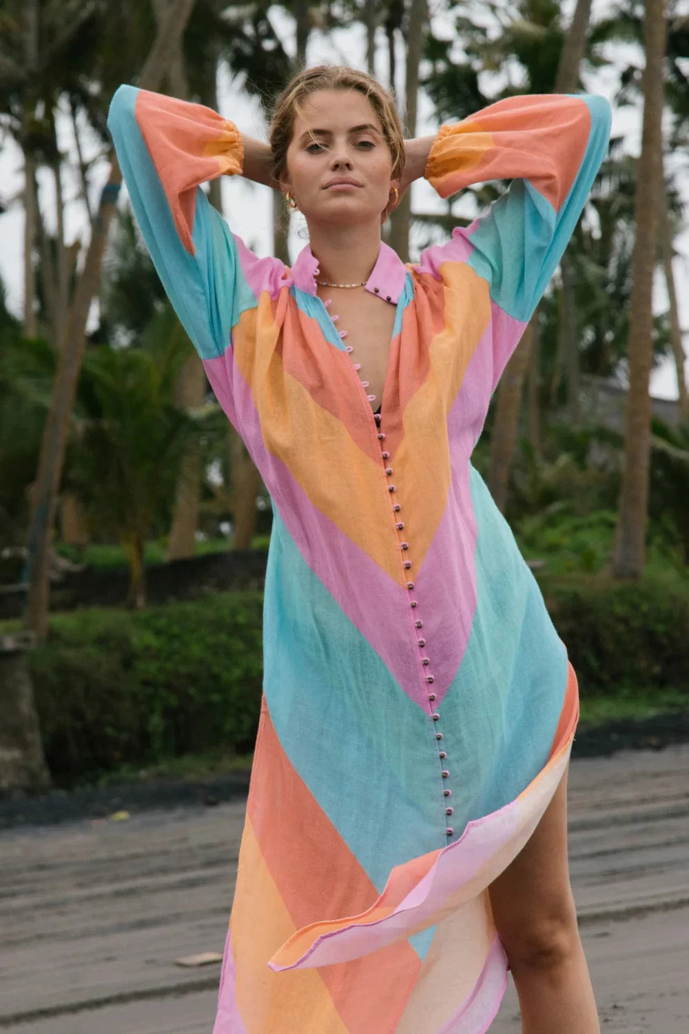 Kaleho Lorena Maxi Shirt Dress - Rainbow Chevron 1 Kaleho Lorena Maxi Shirt Dress - Rainbow Chevron