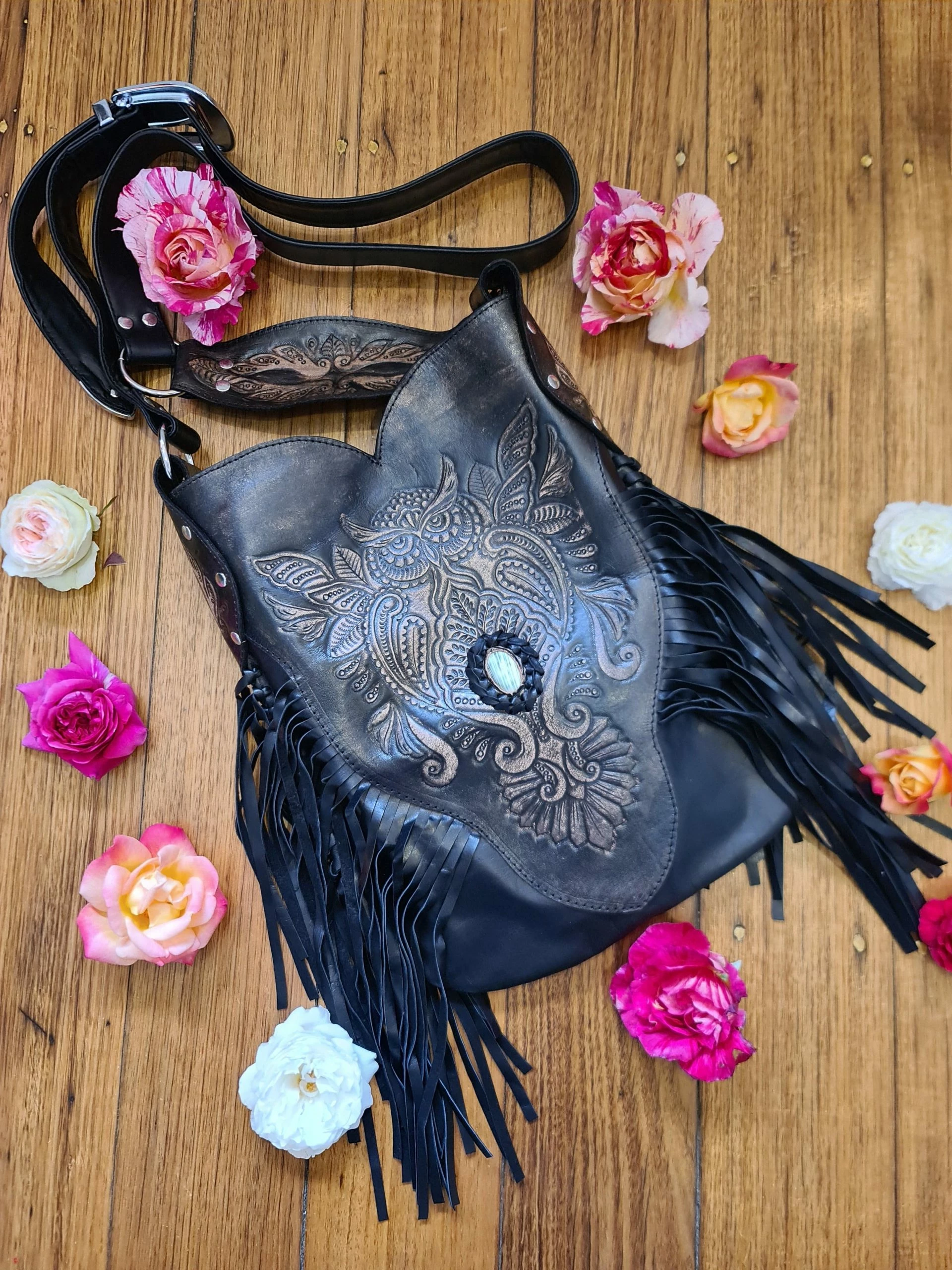 Owl Fringe Bag - Black 1 Owl Fringe Bag - Black