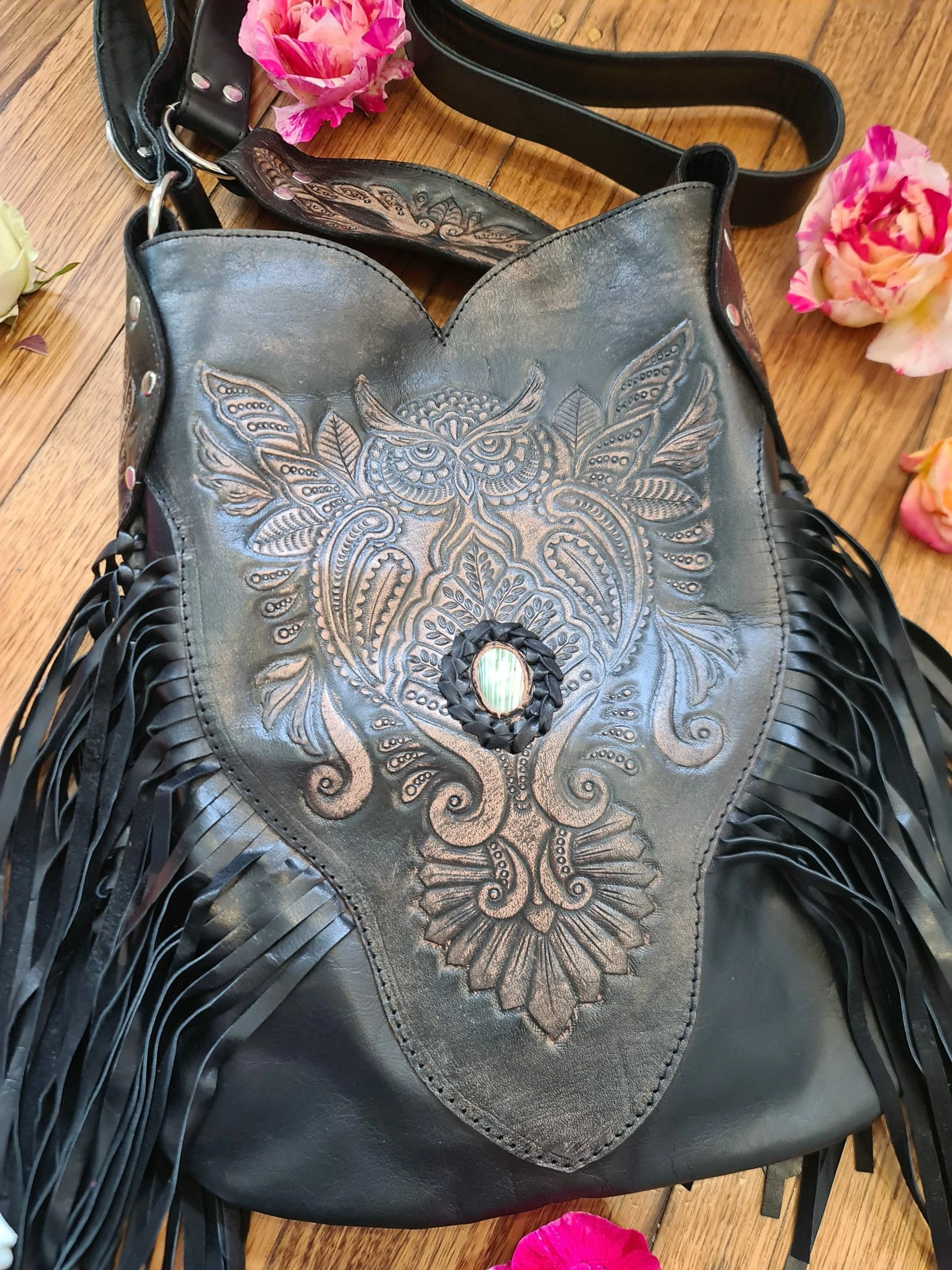 Owl Fringe Bag - Black 3 Owl Fringe Bag - Black - Image 3