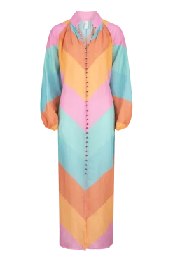 Kaleho Lorena Maxi Shirt Dress - Rainbow Chevron 12 Kaleho Lorena Maxi Shirt Dress - Rainbow Chevron -Dress Shop 81l dgou