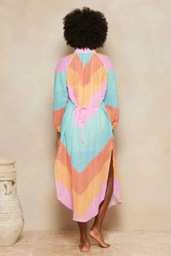 Kaleho Lorena Maxi Shirt Dress - Rainbow Chevron 11 Kaleho Lorena Maxi Shirt Dress - Rainbow Chevron -Dress Shop 9abto9ew