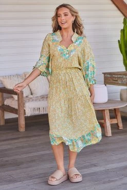 Jasmine Midi Dress - Pompeii Citrus -Dress Shop LOOK37 AR GRACE 9THNOV 1947