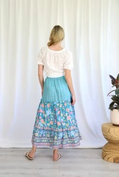 Miley Maxi Skirt - Turquoise Floral -Dress Shop S0590WHITETOP S0763 200ABTEALSKIRT