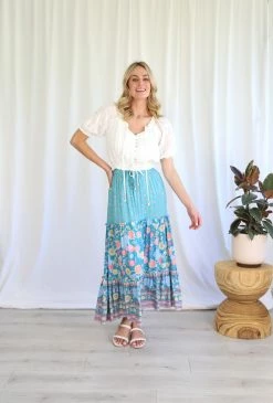 Miley Maxi Skirt - Turquoise Floral -Dress Shop S0590WHITETOP S0763 200ABTEALSKIRT 2
