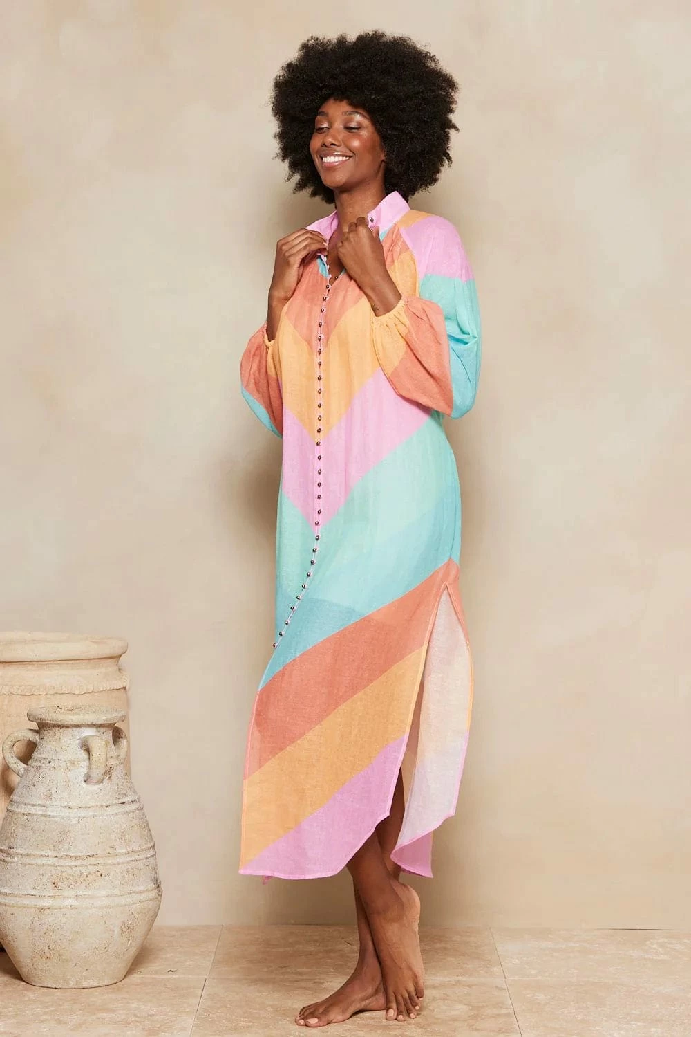 Kaleho Lorena Maxi Shirt Dress - Rainbow Chevron 6 Kaleho Lorena Maxi Shirt Dress - Rainbow Chevron - Image 6