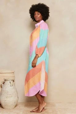 Kaleho Lorena Maxi Shirt Dress - Rainbow Chevron 14 Kaleho Lorena Maxi Shirt Dress - Rainbow Chevron -Dress Shop oi00puhw