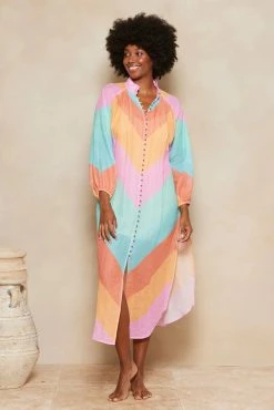 Kaleho Lorena Maxi Shirt Dress - Rainbow Chevron 15 Kaleho Lorena Maxi Shirt Dress - Rainbow Chevron -Dress Shop qvrtvw0q